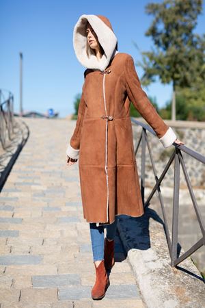 manteau long peau retournee